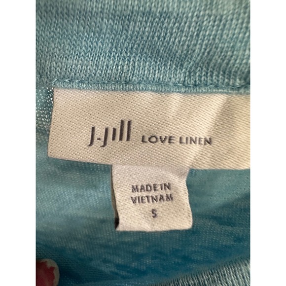 J. Jill Love Linen Blue Layered Hem Tunic Top 3/4 Sleeve Sz Small Coastal Travel - Picture 4 of 5
